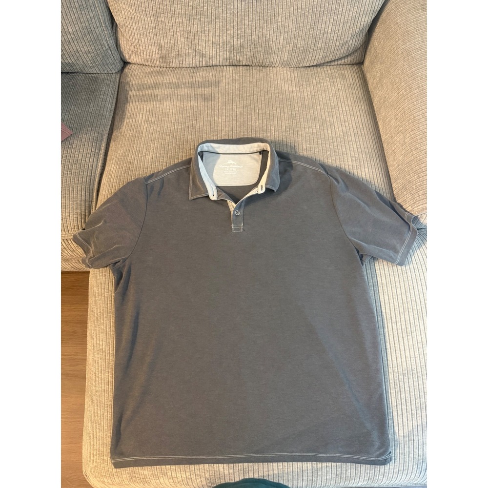 Tommy Bahama Mens XXL Gray Short Sleeve Pique Polo Shirt Contrast Stitching